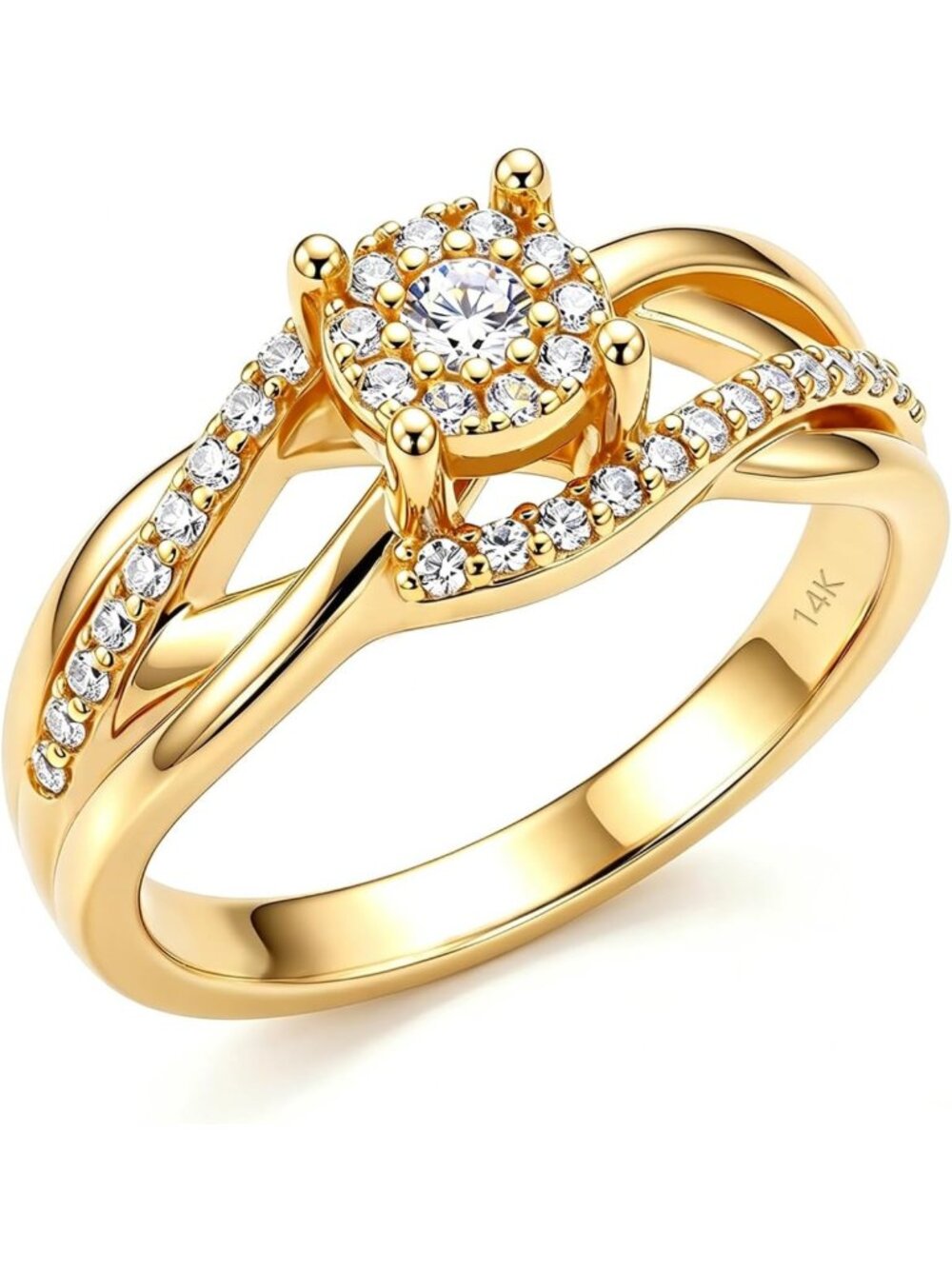 14K Gold Promise Rings for Women Vine Design Zirconia Ring